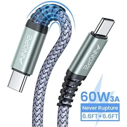 [6.6FT+6.6FT] 60W 3A USB C to USB C Fast Charging Cable,AINOPE Anti-Break USB Type C Cord C-C Compatible with Samsung Galaxy S20 S10 Note 10,iPad pro 2018,Google Pixel 4 3 2 XL,MacBook Air,Nintendo
