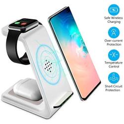 Wireless Charging Stand, GEEKERA 3 in 1 Wireless Charger Fast Charging Dock Station for Apple Watch 5 4 3 2 1, Airpods 2/Pro, iPhone 11/11 Pro/X/Xr/Xs/8 Plus,Qi-Certified Phones（with QC 3.0 Adapter）