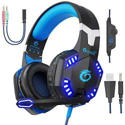 VersionTECH. G2000 [Updated] Stereo Gaming Headset for Xbox One PS4 PC,Surround Sound Over-Ear Headphones with 50mm Drive Unit,Noise Cancelling Mic, LED Lights for Laptop, Mac,Nintendo Switch Game