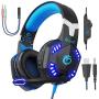 VersionTECH. G2000 [Updated] Stereo Gaming Headset for Xbox One PS4 PC,Surround Sound Over-Ear Headphones with 50mm Drive Unit,Noise Cancelling Mic, LED Lights for Laptop, Mac,Nintendo Switch Game