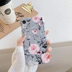 YeLoveHaw iPhone XR Case for Girls, Flexible Soft Slim Fit Full-Around Protective Cute Shell Phone Case Cover with Purple Floral and Gray Leaves Pattern for iPhone XR 6.1 Inch (Pink Flowers)