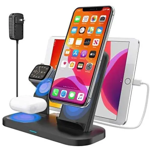 Wireless Charger 4 in 1 Wireless Charging Dock Station for Apple Airpods 2/Pro Fast Wireless Charger Stand for iPhone 11/11pro Max/X/XS/XR/8/8 Plus, Compatibility with Apple Watch Series 5/4/3/2/1