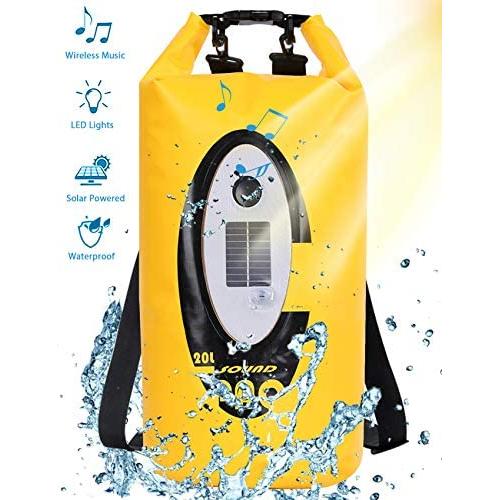 Floating Dry Bag Submersible Waterproof, with Bluetooth Speaker Solar Light - 20L Roll Top Dry Sack Keeps Gear Dry for Men Women Kayaking, Beach, Rafting, Boating, Hiking, Camping and Fishing