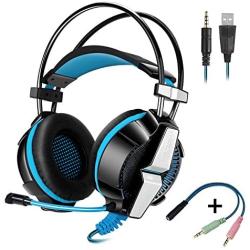 KOTION EACH GS700 3.5mm Gaming Game Headset Headphone Earphone Headband with Mic Stereo Bass LED Light for PS4 PC Computer Laptop Mobile Phones (Blue)