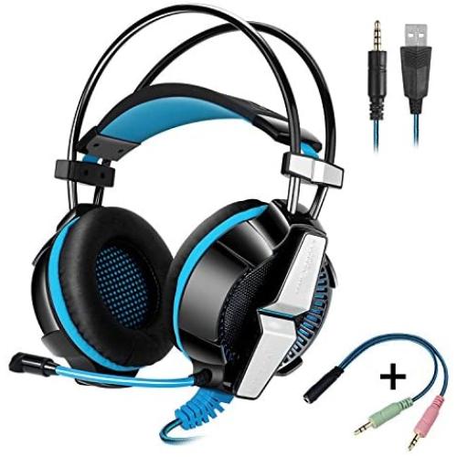 KOTION EACH GS700 3.5mm Gaming Game Headset Headphone Earphone Headband with Mic Stereo Bass LED Light for PS4 PC Computer Laptop Mobile Phones (Blue)