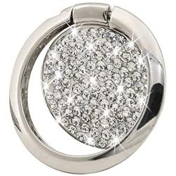 Cell Phone Finger Ring Holder, GREATQIQI Bling Crystals Phone Kickstand, 360° Rotation Metal Ring Grip Stand for Phones and Tablets (Silver)
