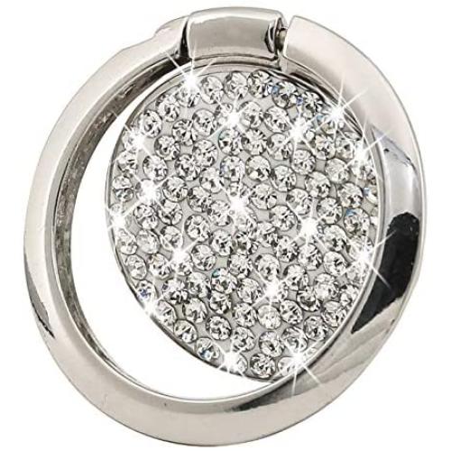 Cell Phone Finger Ring Holder, GREATQIQI Bling Crystals Phone Kickstand, 360° Rotation Metal Ring Grip Stand for Phones and Tablets (Silver)