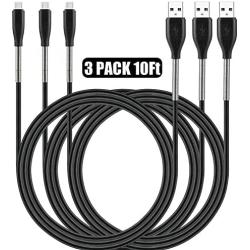 Micro USB Cable 10ft, Cabepow 3 Pack Long Android Charger Cable Spring Protection High Speed Data and Charging Android Charger Cord for Samsung Galaxy S7 Edge S6 S5,Note 5 4,LG G4 Android Phone