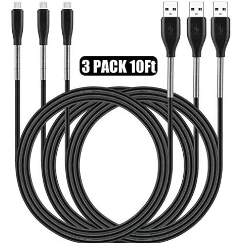 Micro USB Cable 10ft, Cabepow 3 Pack Long Android Charger Cable Spring Protection High Speed Data and Charging Android Charger Cord for Samsung Galaxy S7 Edge S6 S5,Note 5 4,LG G4 Android Phone