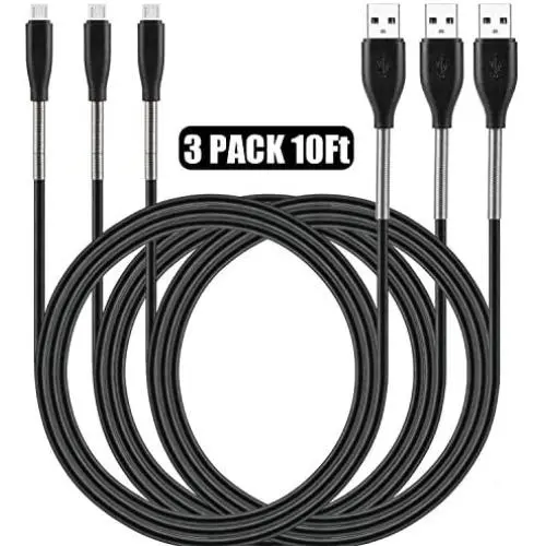 Micro USB Cable 10ft, Cabepow 3 Pack Long Android Charger Cable Spring Protection High Speed Data and Charging Android Charger Cord for Samsung Galaxy S7 Edge S6 S5,Note 5 4,LG G4 Android Phone Micro USB Cable 10ft, Cabepow 3 Pack Long Android Charger Cable Spring Protection High Speed Data and Charging Android Charger Cord for Samsung Galaxy S7 Edge S6 S5,Note 5 4,LG G4 Android Phone