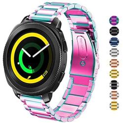 DEALELE Band Compatible with Galaxy Watch Active/Active 2 40mm 44mm, 20mm Solid Stainless Steel Metal Strap Replacement for Samsung Gear Sport/Galaxy Watch 42mm Women Men (Rainbow)