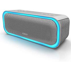 [Upgraded] DOSS SoundBox Pro Portable Wireless Bluetooth Speaker with 20W Stereo Sound, Active Extra Bass, Wireless Stereo Pairing, Multiple Colors Lights, Waterproof IPX5, 12 Hrs Battery Life - Grey