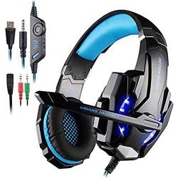 AFUNTA G9000 Stereo Gaming Headset Compatible Mac, PS4, PC, Controller, Laptop, Noise Cancelling Over Ear Headphones with Mic, LED Light, Bass Surround, Soft Memory Earmuffs -Blue