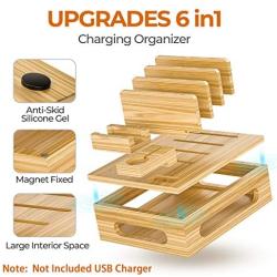 Alltripal Charging Station for Multiple Devices Bamboo Charging Organizer for USB Charger Docking Station with 5 USB Cables (Note No Power Supply)