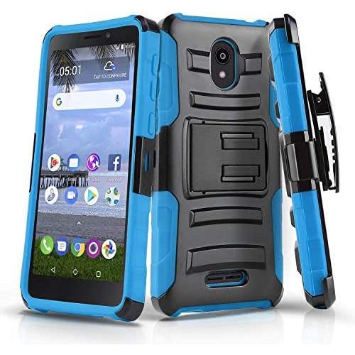 CasemartUSA Phone Case for [Alcatel TCL A1 (A501DL)], [Refined Series][Sky Blue] Shockproof Cover with Kickstand & Holster for Alcatel TCL A1 (Tracfone, Simple Mobile, Straight Talk, Total Wireless)