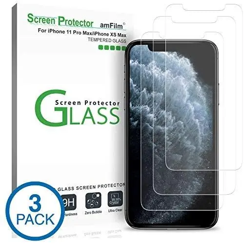 amFilm Glass Screen Protector for iPhone 11 Pro Max/iPhone Xs Max (6.5" Display) (3 Pack) with Easy Installation Tray amFilm Glass Screen Protector for iPhone 11 Pro Max/iPhone Xs Max (6.5" Display) (3 Pack) with Easy Installation Tray
