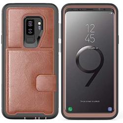 Galaxy S9 Plus Case,Slim Fit Premium Leather Samsung Galaxy S9 Plus Wallet Case Card Slots Shockproof Folio Flip Protective Defender Shells for Samsung Galaxy S9 Plus - Brown