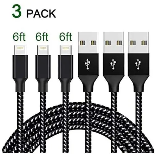 Lightning Cable iPhone Charger Cable 3 Pack 6FT USB Fast Charging Syncing Cord Cables Compatible iPhone Lightning Cable iPhone Charger Cable 3 Pack 6FT USB Fast Charging Syncing Cord Cables Compatible iPhone