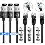 Magnetic Charging Cable (3ft+6ft+6ft,3 x Cable,9 x Tpis) 3 in 1 Magnet USB Cable 360°+180° Rotating Charging Cable Nylon Braided Cord Compatible with Micro USB,Type C/USB C,i -OS Smartphone Devices