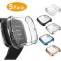 5 Packs Screen Protector Compatible Fitbit Versa 2 Case, GHIJKL Ultra-Thin Slim Soft TPU Protective Case All-Around Plated Cover Bumper Shell for Fitbit Versa 2, Clear/Black/Silver/Rose Gold/Blue