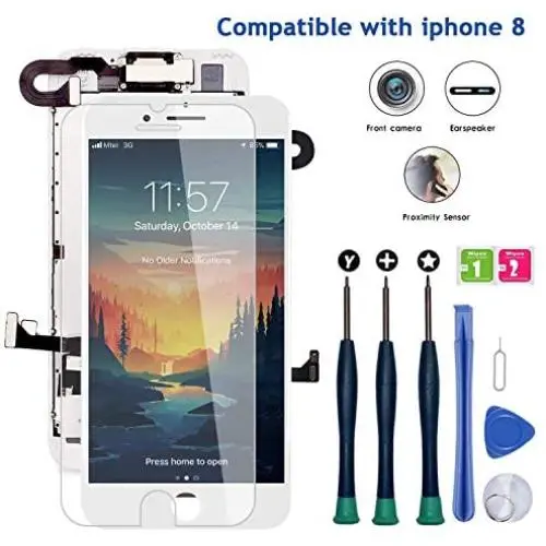 for iPhone 8 Screen Replacement, LCD Display 3D Touch Screen Digitizer Full Assembly with Proximity Sensor, Ear Speaker and Front Camera (Screen Replacement for iPhone 8 White) for iPhone 8 Screen Replacement, LCD Display 3D Touch Screen Digitizer Full Assembly with Proximity Sensor, Ear Speaker and Front Camera (Screen Replacement for iPhone 8 White)