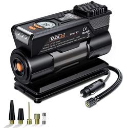 TACKLIFE M1 Tire Inflator, DC 12V Mini Digital Air Compressor Pump with Precision Gauge, 4 Nozzle Adaptors and Extra Fuse - Low Noise