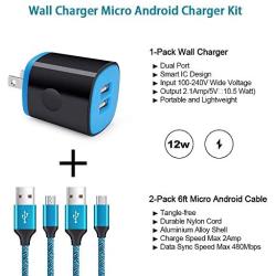 Micro USB Charger, Wall Charger Block with 6FT Android Fast Charging Cable Compatible for Samsung Galaxy S7 S6 S5 J7 J7V J8 J3 J3V J5 J6 Plus J4 J2 A10 Note 5 4,LG K40 K50 K20,Moto E6 E5 E4 G4 G5 G3