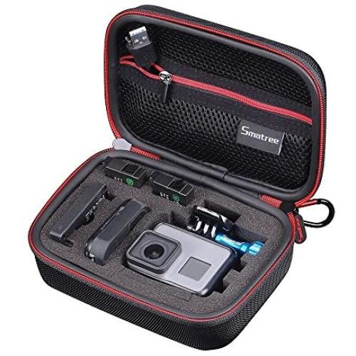 Smatree Carrying Case Compatible for GoPro Hero 8/7/6/5/4/3+/3/2/1/GOPRO HERO (2018)/DJI Osmo Action(Black & Red)-Extra-Small