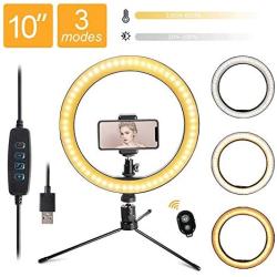 LED 10.2" Desktop Selfie Ring Light with Tripod Stand & Remote Control &10 Brightness Level & 3 Light Modes and 120 Bulbs 6500k for YouTube Video/Live Stream/Makeup/Photography for iPhone Android