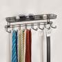 mDesign Closet Wall Mount Mens Accessory Storage Organizer Rack - Holds Belts, Neck Ties, Watches, Change, Sunglasses, Wallets - 8 Hooks and Basket - Bronze