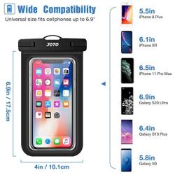 JOTO Universal Waterproof Pouch, IPX8 Waterproof Cellphone Dry Bag Underwater Case for iPhone 11 Pro Max Xs Max XR X 8 7 6S+ SE, Galaxy S20 Ultra S10 S9 S8/Note10+ 9 up to 6.9" -2 Pack, Black/Clear