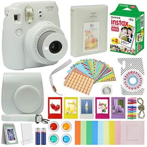 Fujifilm Instax Mini 9 Camera WHITE + Accessory kit for kids Fujifilm Instax Mini 9 Camera Includes Instant camera Fuji Instax Film 20 pack Instax Case with strap Instax Album + frames lenses + more …