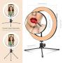 LED Ring Light with Tripod Stand 10" for Video and Lighted Makeup Mirror Cell Phone Holder Desktop LED Lamp with 3 Light Modes - Lighted Vanity Makeup Mirror; 5X Magnification(Metal Mirror)