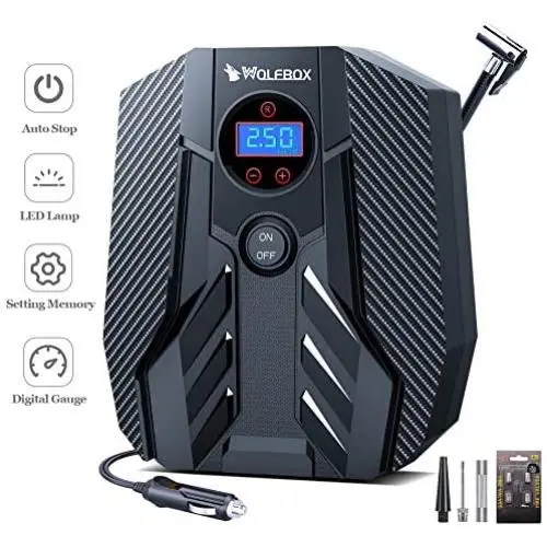 WOLFBOX 150PSI DC 12V Portable Air Compressor Pump,Digital Tire Inflator,Auto Tire Pump with LED Light for Car, Bicycle, Motorcycle, Basketball and Other Inflatables