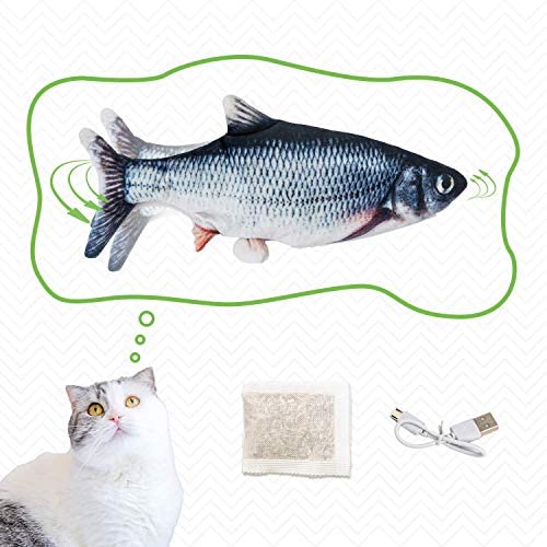 Hewewor Electric Moving Fish Cat Toy,Zippered Style Wiggle Fish Catnip Toys USB Rechargeable Plush Interactive Realistic Flopping Fish for Cat Playing,Biting and Chewing