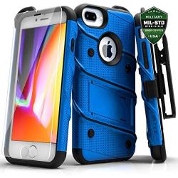 Zizo Bolt Series iPhone 8 Plus /7 Plus/ 6 plus/6s plus Case - Tempered Glass Screen Protector with Holster and 12ft Military Grade Drop Tested (Blue & Black)