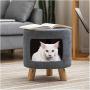 HuiDao Cat Condo Ottoman Round Foot Stool Ottoman with Cave and Inner Pad, Small Dog and Cat House Ottoman