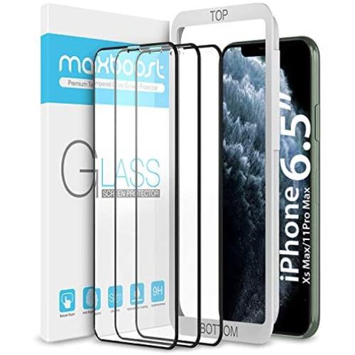 Maxboost (3 Pack) Edge-to-Edge Screen Protector for Apple iPhone 11 Pro Max and iPhone Xs Max (6.5") Full Framed Tempered Glass Screen Protector Compatible with iPhone Xs Max/11 Pro Max - 3 Pack