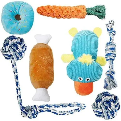 Toozey Puppy Toys for Teething, 7 Pack Dog Toys Small Dogs with Laundry Bag, Cute Platypus Small Dog Toys, Durable Plush Squeaky Dog Toys, 100% Natural Cotton Ropes Puppy Chew Toys, Non-Toxic and Safe
