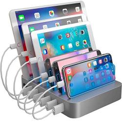 Hercules Tuff Charging Station for Multiple Devices - 6 Short Mixed Cables Included for Cell Phones, Smart Phones, Tablets, and Other Electronics - Multi Charger Organizer Docking Station