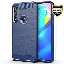 Moto G Power case,Motorola G Power case,with HD Screen Protector,MAIKEZI Soft TPU Slim Fashion Non-Slip Protective Phone Case Cover for Motorola Moto G Power 2020(Navy Brushed TPU)