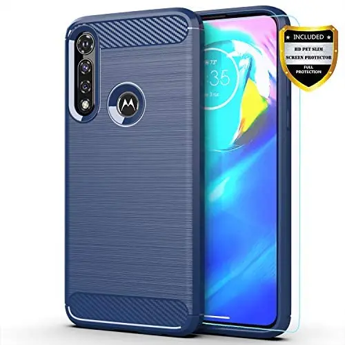 Moto G Power case,Motorola G Power case,with HD Screen Protector,MAIKEZI Soft TPU Slim Fashion Non-Slip Protective Phone Case Cover for Motorola Moto G Power 2020(Navy Brushed TPU)