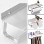 BESy Paper Towel Holder Wall Mounted for Kitchen 13 Inch, Bathroom Tissue Roll Hanger with Mobile Phone Storage Shelf,Space Aluminum, Wall Mount with Screws, Dull Polished Silver