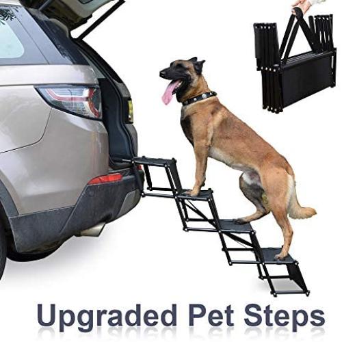 Heeyoo Upgraded Nonslip Car Dog Steps, Portable Metal Fram Large Dog Stairs for High Beds, Trucks, Cars and SUV, Lightweight Folding Pet Ladder Ramp with Wide Steps can Support 150 Lbs Large Dogs