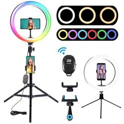 Ring Light with Stand, Selfie Ring Light, 9 Colors LED Ring Light with Tripod Stand and Phone Holder for Makeup/Live Stream/YouTube/Photography, Compatible with iPhone/Android