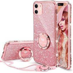 OCYCLONE for iPhone 11 Case, Cute Glitter Sparkle Bling Diamond Rhinestone Bumper with Ring Kickstand Women Girls Soft Pink Protective Phone Case for iPhone 11 [6.1 inch] 2019 - Rose Gold