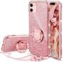 OCYCLONE for iPhone 11 Case, Cute Glitter Sparkle Bling Diamond Rhinestone Bumper with Ring Kickstand Women Girls Soft Pink Protective Phone Case for iPhone 11 [6.1 inch] 2019 - Rose Gold