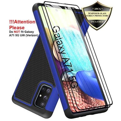 Dahkoiz Case for Samsung Galaxy A71 5G Case with Tempered Glass Screen Protector[2 Pack],Drop Protection Armor Defender Cover Dual Layer Hybrid Protective Phone Cases for Samsung Galaxy A71 5G, Blue