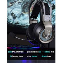 Mpow EG3 Pro - Over-Ear Gaming Headset for PC,PS4,Xbox One, Nintendo Switch,3D Surround Sound,Noise Cancelling Mic&Soft Memory Earmuff