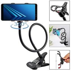 Agoz Cell Phone Clip Holder Gooseneck Clamp Lazy Mount Flexible Bracket Mobile Stand for Bed Office Kitchen Apple iPhone XS Max,11, XR,X,8 Plus,7, Samsung Galaxy S10 Note 9 8 S9 S8, LG Stylo 4 (Black)